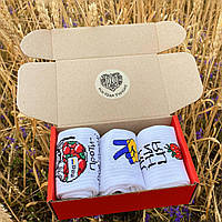 Бокс шкарпеток жіночих довгих демісезонних з патріотичним акцентом на 3 пари 36-41 у подарунковій коробці Br BAR