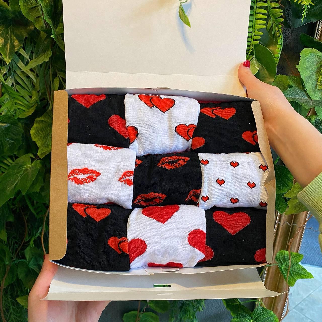 Набір прикольних шкарпеток чоловічих на 9 пар 40-45 р кольорові на 14 лютого бавовняні, молодіжні та якісні Br BAR, фото 1