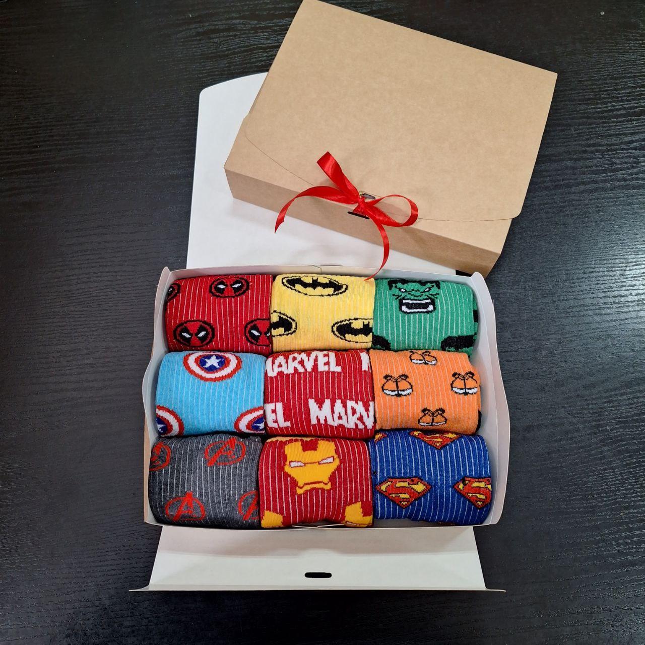 Комплект шкарпеток чоловічих довгих трикотажних з героями Марвел 40-45 9 пар у подарунковій коробці для Br BAR, фото 1