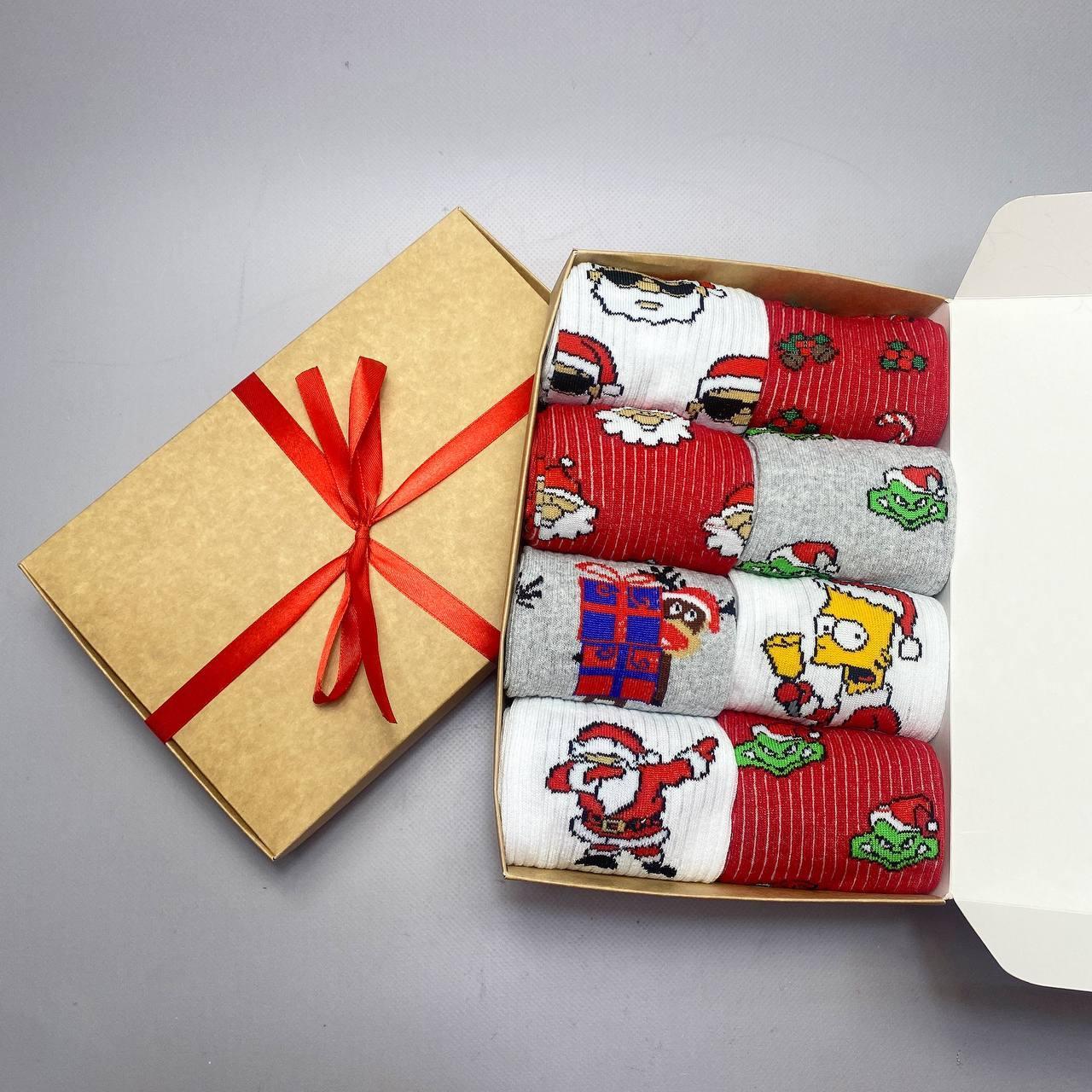 Комплект новорічних чоловічих шкарпеток у подарунковій коробці 8 пар HG Br BAR, фото 1