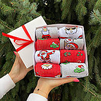 Подарунковий бокс шкарпеток чоловічих високих демісезонних з веселим новорічним принтом 40-45 8 пар для чоловіків Br BAR