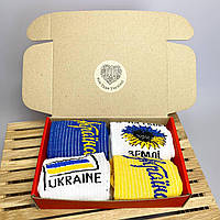 Бокс шкарпеток жіночих довгих демісезонних креативних з патріотичним принтом 4 пари 36-41 у подарунковій Br BAR