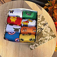 Прикольний бокс шкарпеток чоловічих довгих кольорових весна-осінь із супергероями 40-45 8 пар у крутій упаковці Br BAR