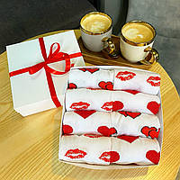 Класний набір шкарпеток чоловічих високих демісезонних 40-45 8 шт з барвистим принтом сердечками для коханого Br BAR