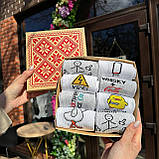 Класний комплект шкарпеток чоловічих високих демісезонних модних із веселими смішними малюнками 40-45 8 шт Br BAR, фото 3