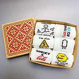 Набір шкарпеток чоловічих довгих білих демісезонних з веселими малюнками 40-45 6 пар в оригінальній Br BAR, фото 5