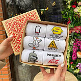 Набір шкарпеток чоловічих довгих білих весна-осінь із прикольними малюнками 40-45 6 пар у класній упаковці Br BAR, фото 7