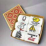 Набір шкарпеток чоловічих довгих білих весна-осінь із прикольними малюнками 40-45 6 пар у класній упаковці Br BAR, фото 4