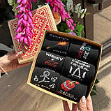 Подарунковий комплект шкарпеток чоловічих довгих демісезонних чорних зі смішними малюнками 40-45 6 пар у Br BAR, фото 7