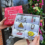 Крутий комплект шкарпеток чоловічих високих білих весна-осінь із приколом 40-45 6 пар у красивій Br BAR, фото 6