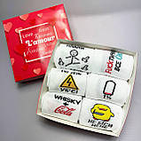 Крутий комплект шкарпеток чоловічих високих білих весна-осінь із приколом 40-45 6 пар у красивій Br BAR, фото 4