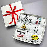 Подарунковий бокс шкарпеток чоловічих довгих практичних якісних весна-осінь із класним принтом 40-45 6 пар Br BAR, фото 7