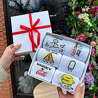 Подарунковий бокс шкарпеток чоловічий на 6 пар 40-45 р білі та якісні, практичні та трикотажні, довгі Br BAR