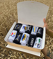 Бокс шкарпеток жіночих високих прикольних весна-осінь з патріотичним принтом 10 шт 36-41 в подарунковій Br BAR