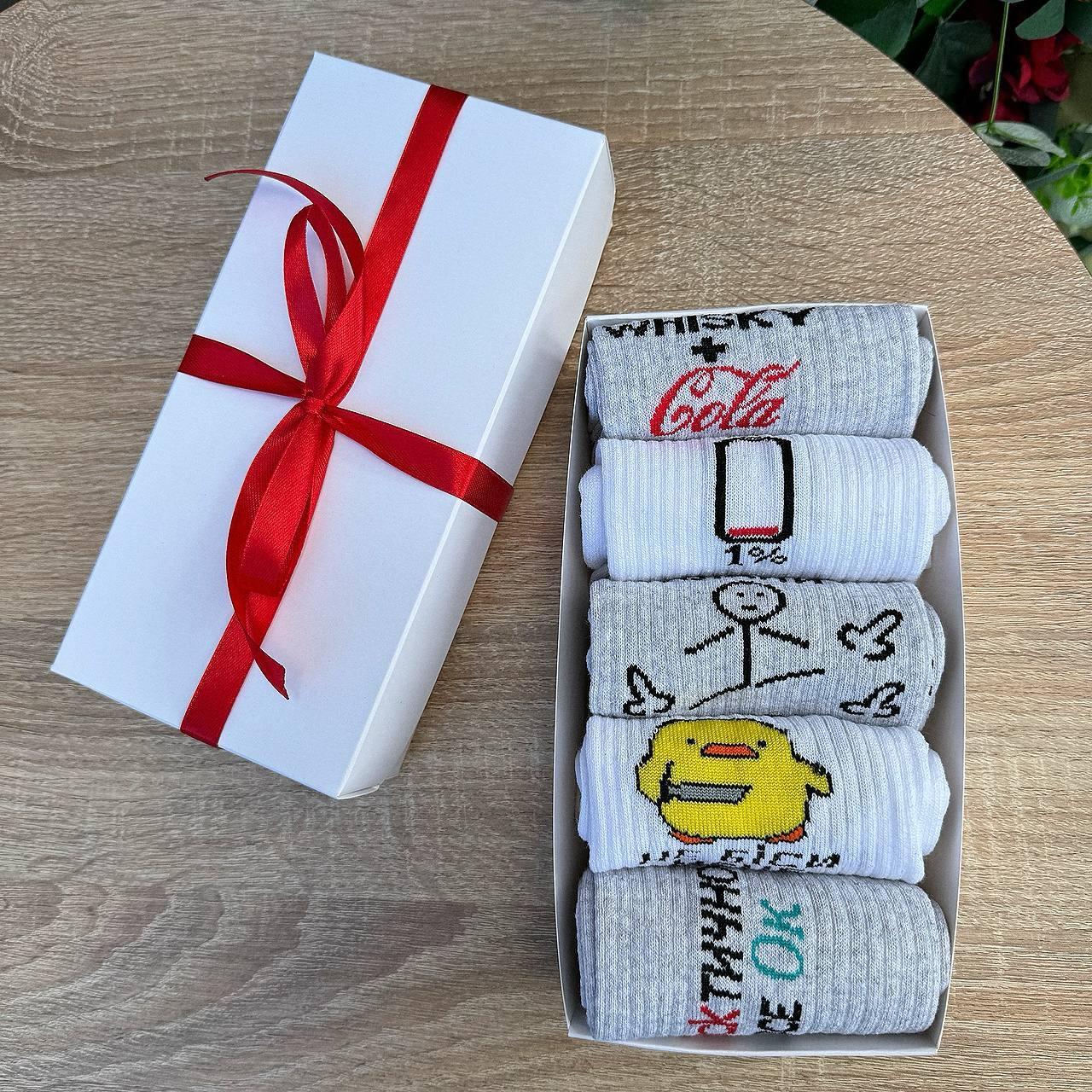 Подарунковий набір шкарпеток чоловічих високих практичних весна-осінь із класним принтом 40-45 5 пар для Br BAR, фото 1