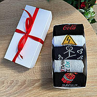 Подарунковий бокс шкарпеток чоловічих довгих міцних весна осінь із класним принтом 40-45 5 шт для чоловіків подарунок Br BAR