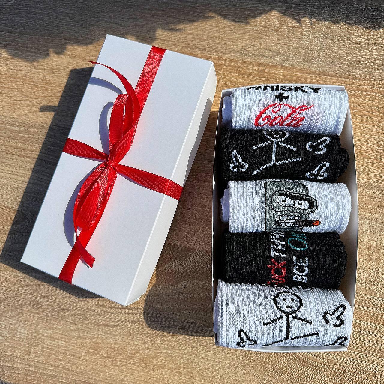 Комплект шкарпеток чоловічих високих бавовняних весна-осінь із класними малюнками 40-45 5 пар у Br BAR, фото 1