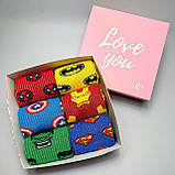 Креативний бокс шкарпеток чоловічих довгих весна-осінь з яскравими героями Марвел 40-45 6 пар у красивій Br BAR, фото 3