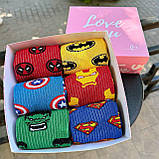 Креативний бокс шкарпеток чоловічих довгих весна-осінь з яскравими героями Марвел 40-45 6 пар у красивій Br BAR, фото 7