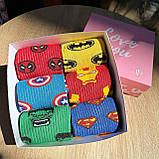 Креативний бокс шкарпеток чоловічих довгих весна-осінь з яскравими героями Марвел 40-45 6 пар у красивій Br BAR, фото 8