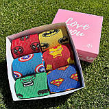 Креативний бокс шкарпеток чоловічих довгих весна-осінь з яскравими героями Марвел 40-45 6 пар у красивій Br BAR, фото 9