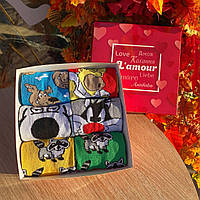 Бокс високих жіночих шкарпеток на 6 пар 36-41 р зі смішним принтом якісні, демісезонні та м'які молодіжні Br BAR