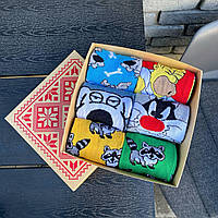 Мультяшний бокс жіночих шкарпеток на 6 пар 36-41 р барвисті та прикольні, трикотажні, довгі та повсякденні Br BAR