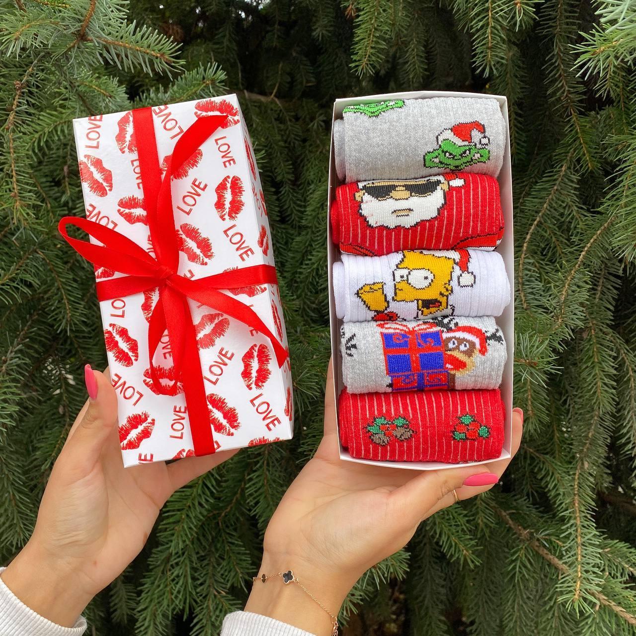 Якісні чоловічі новорічні шкарпетки в подарунковій коробці 5 пар 40-45 р бокс для хлопця Br BAR, фото 1