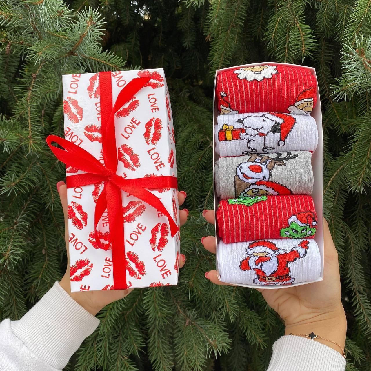 Набір із 5 пар чоловічих високих новорічних шкарпеток у подарунковій коробці 40-45 р. Br BAR, фото 1