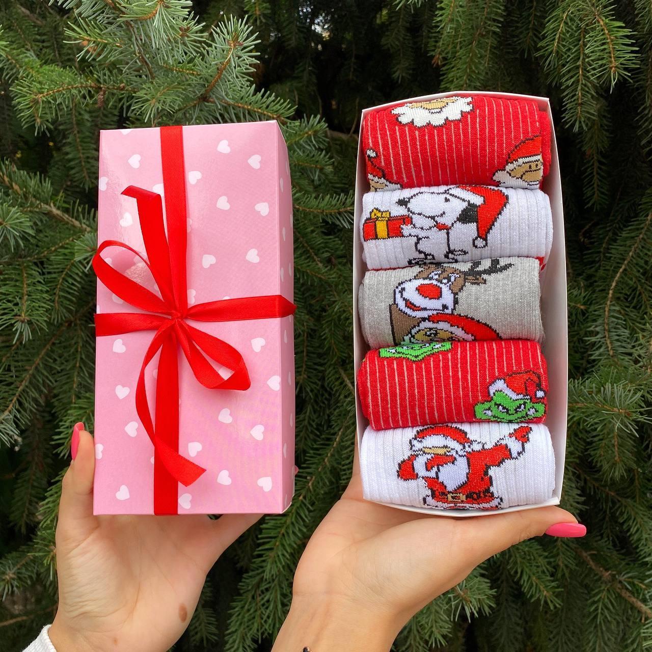 Набір із 5 пар чоловічих високих новорічних шкарпеток у подарунковій коробці 40-45 р. Br BAR, фото 1