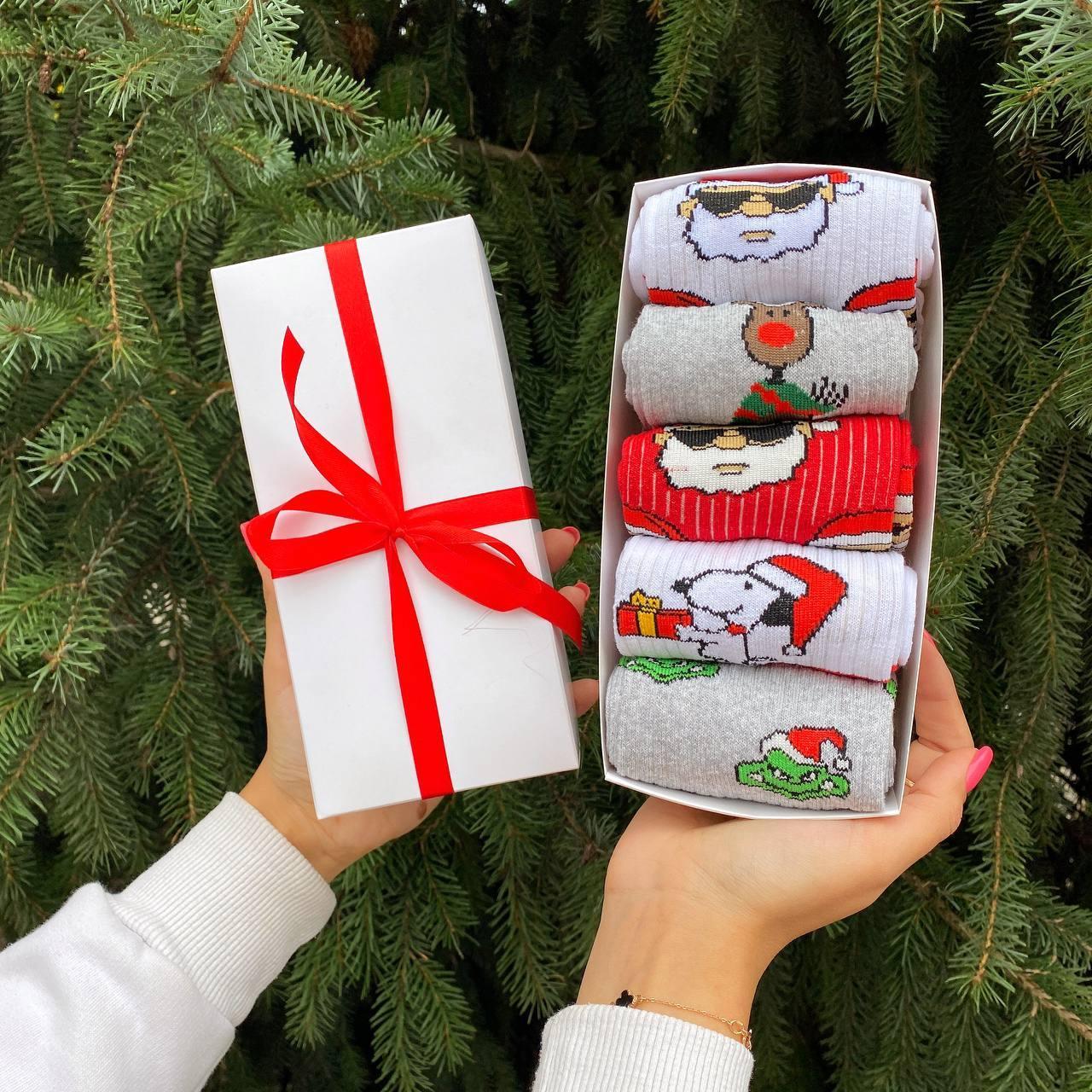 Подарунок парню на Новий рік бокс на 5 пар високих шкарпетк 40-45 р Новорічний подарунок для друга Br BAR, фото 1
