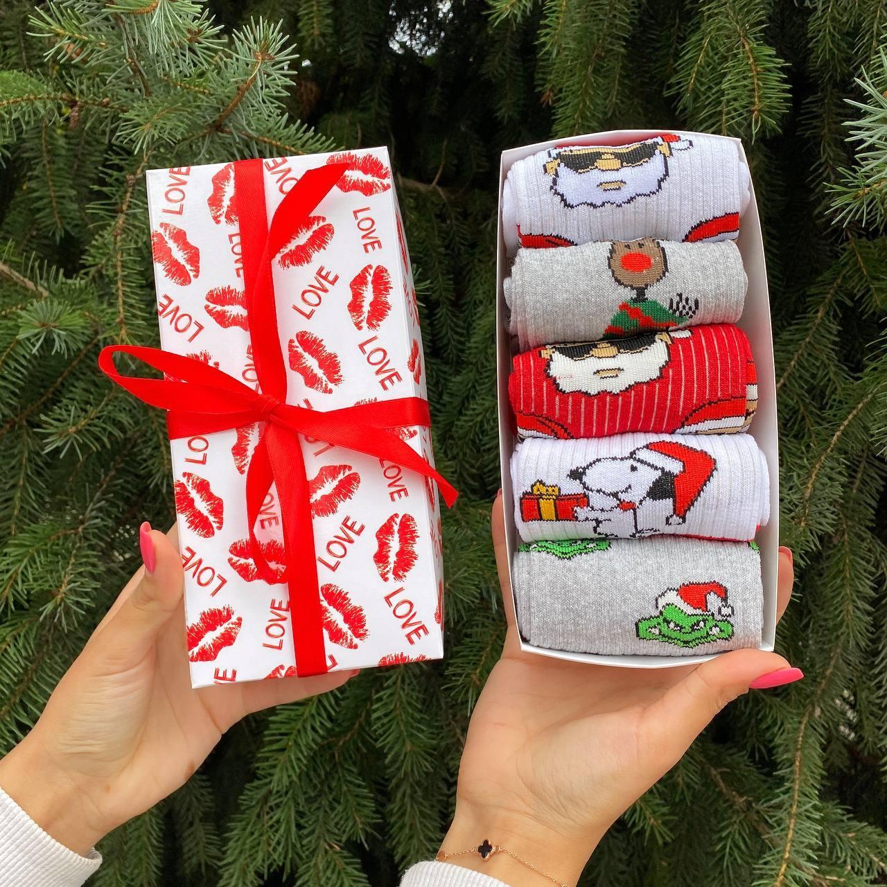 Подарунок парню на Новий рік бокс на 5 пар високих шкарпетк 40-45 р Новорічний подарунок для друга Br BAR, фото 1