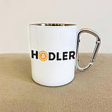 Кружка металева біла оригінальна 300 мл з карабіном і принтом криптовалюта для кави чаю на подарунок Br BAR, фото 2