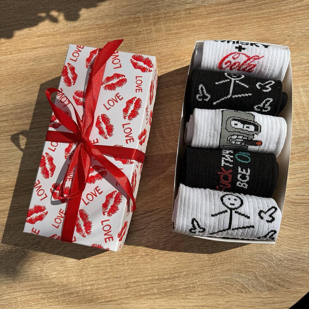 Крутий комплект шкарпеток чоловічих високих демісезонних практичних із класним принтом 40-45 5 пар для Br BAR, фото 1