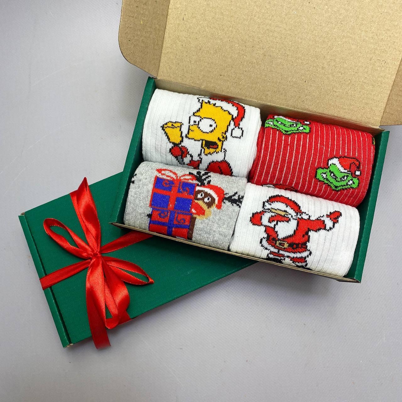 Подарунковий набір чоловічих Новорічних шкарпеток 40-45 на 4 пари в коробці ТОП якості Br BAR, фото 1