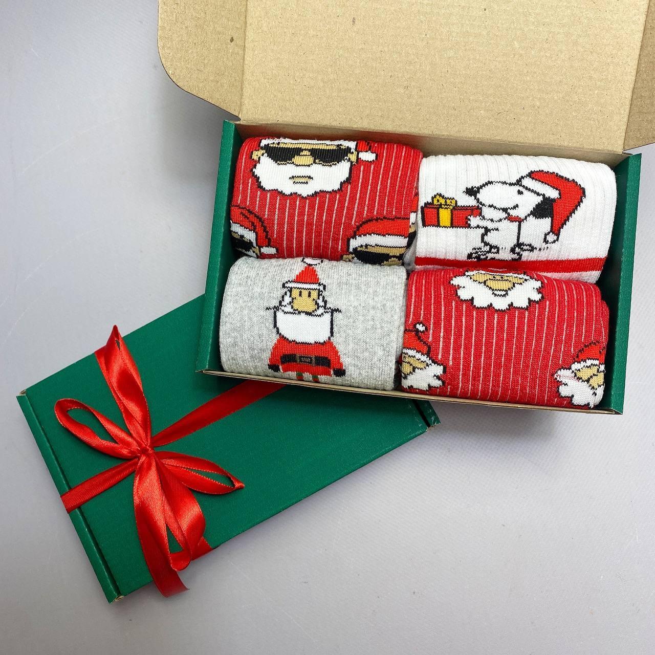 Подарунковий набір чоловічих Новорічних шкарпеток 40-45 на 5 пар у коробці Br BAR, фото 1