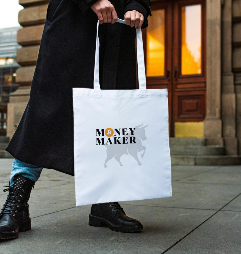 Сумка шопер біла містка однотонна практична з крутим принтом Money Maker 38х42 см для покупок Br BAR, фото 1