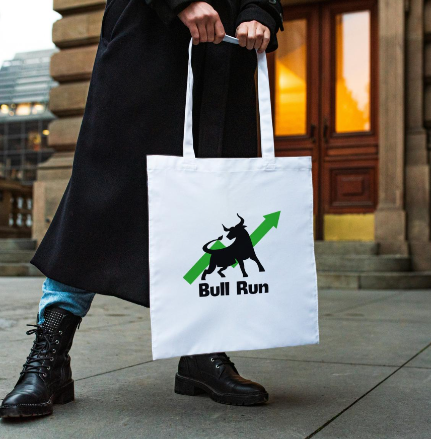 Шопер білий повсякденний стильний тканинний з модним принтом криптовалюта Bull Run 38х42 см для покупок Br BAR, фото 1