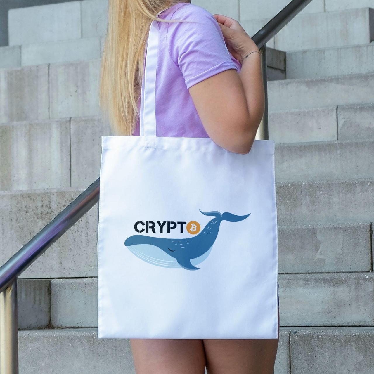 Шопер білий місткий із тканини з оригінальним принтом Криптовалюта 38х42 см еко-сумка для покупок Br BAR, фото 1