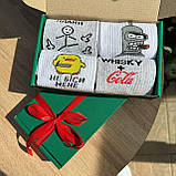 Креативний бокс шкарпеток чоловічих високих демісезонних стильних класних 40-45 4 пари в красивій упаковці Br BAR, фото 7