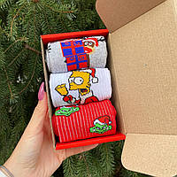 Бокс якісних жіночих шкарпеток на 3 пари 36-41 р демісезонні з малюнком високі і трикотажні, молодіжні Br BAR