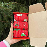 Подарунковий набір чоловічих Новорічних червоних шкарпеток 40-45 на 3 пари в коробці Br BAR, фото 3