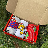 Бавовняний бокс чоловічих шкарпеток на 3 пари 40-45 р різнобарвні та подарункові на Новий рік прикольні та високі Br BAR