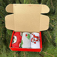 Якісний комплект чоловічих шкарпеток на 3 пари 40-45 р із новорічним малюнком різнокольорові та повсякденні Br BAR