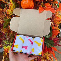 Подарунковий бокс шкарпеток чоловічих довгих білих демісезонних 40-45 3 пари з барвистим класним дизайном Br BAR