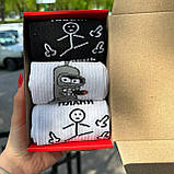 Бокс шкарпеток чоловічих високих демісезонних із прикольним креативним принтом 40-45 3 пари в подарунковій Br BAR, фото 5