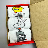 Гарний бокс шкарпеток чоловічих високих трикотажних весна осінь із яскравим веселим дизайном 40-45 3 шт для Br BAR, фото 4