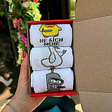 Гарний бокс шкарпеток чоловічих високих трикотажних весна осінь із яскравим веселим дизайном 40-45 3 шт для Br BAR, фото 9