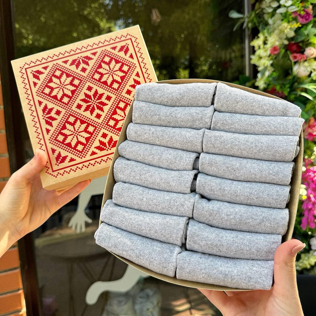 Подарунковий набір шкарпеток чоловічих сірих коротких на літо простих однотонних 41-45 16 пар у коробці для Br BAR, фото 1