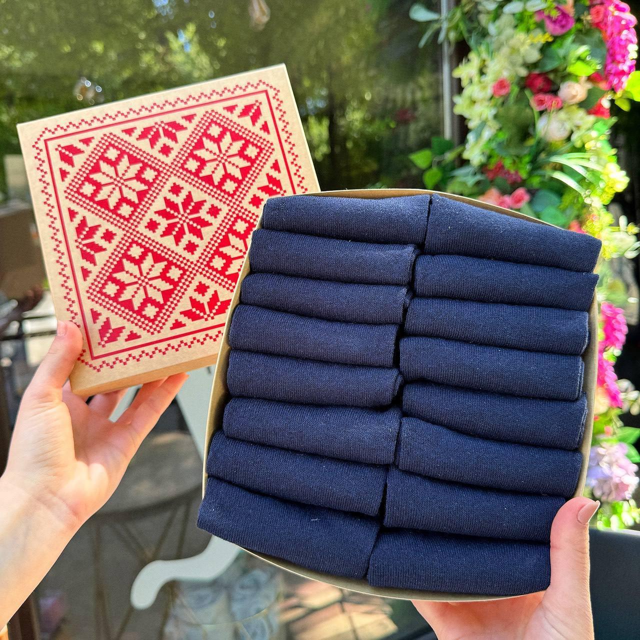 Прикольний бокс шкарпеток чоловічих синіх літніх укорочених повсякденних однотонних 41-45 16 пар на Br BAR, фото 1